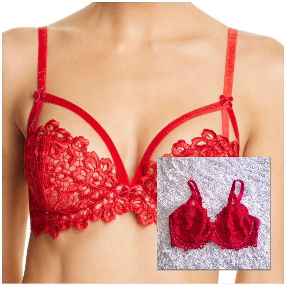 Red Lace Plunge Bra - Women's Intimates